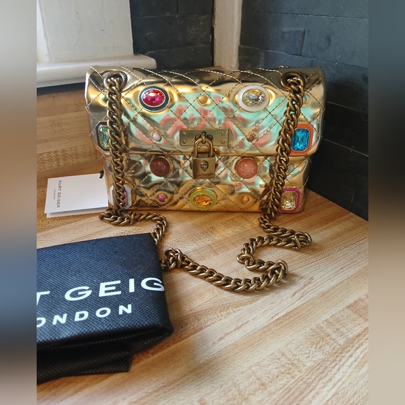 Kurt Geiger Gold Crossbody Bag with Jewel Accents - Picture 2 of 12